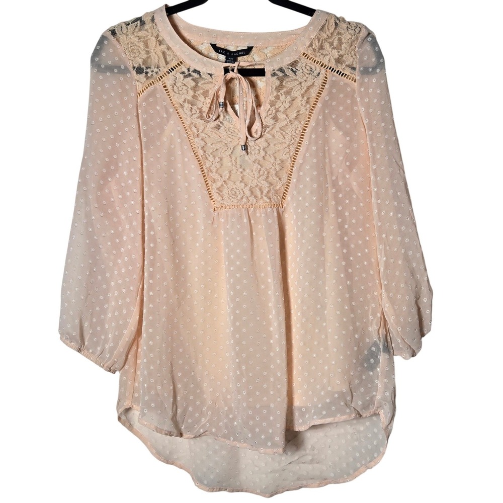 Zac & Rachel Lace Swiss Dot Tie Neck Top Medium NWT Romantic Boho Cottage Dainty